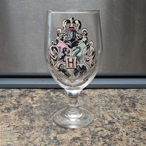 Hogwarts Crest Glass Goblet - Pink and Black